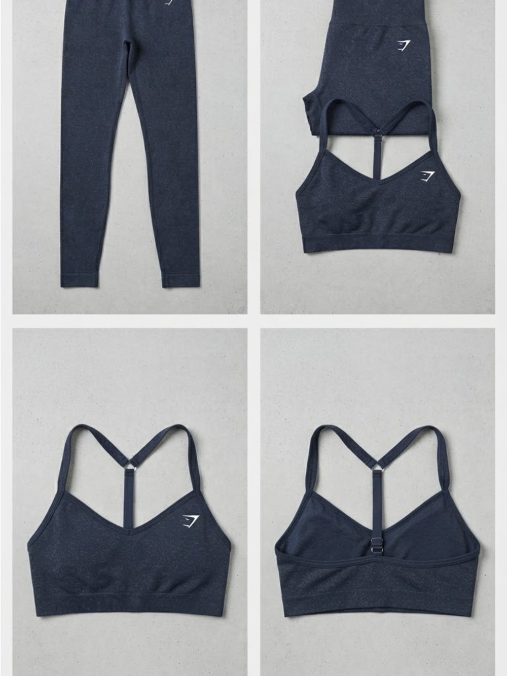 Gymshark Women's Navy Seamless Racerback Sports Bra and Leggins set Large